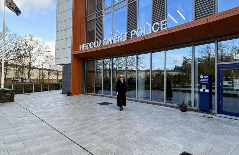Laura in front of Gwent Police HQ