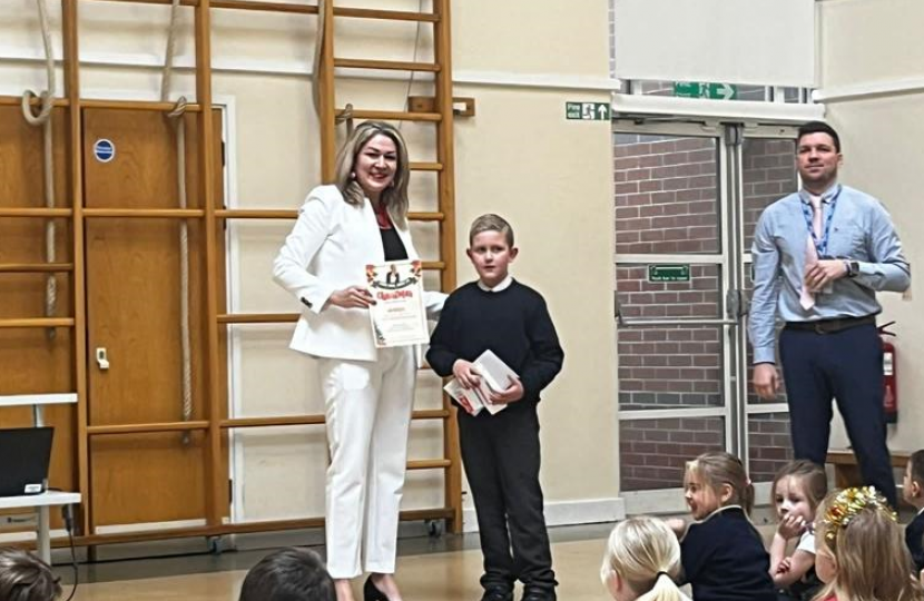 Laura awarding Shaye in assembly